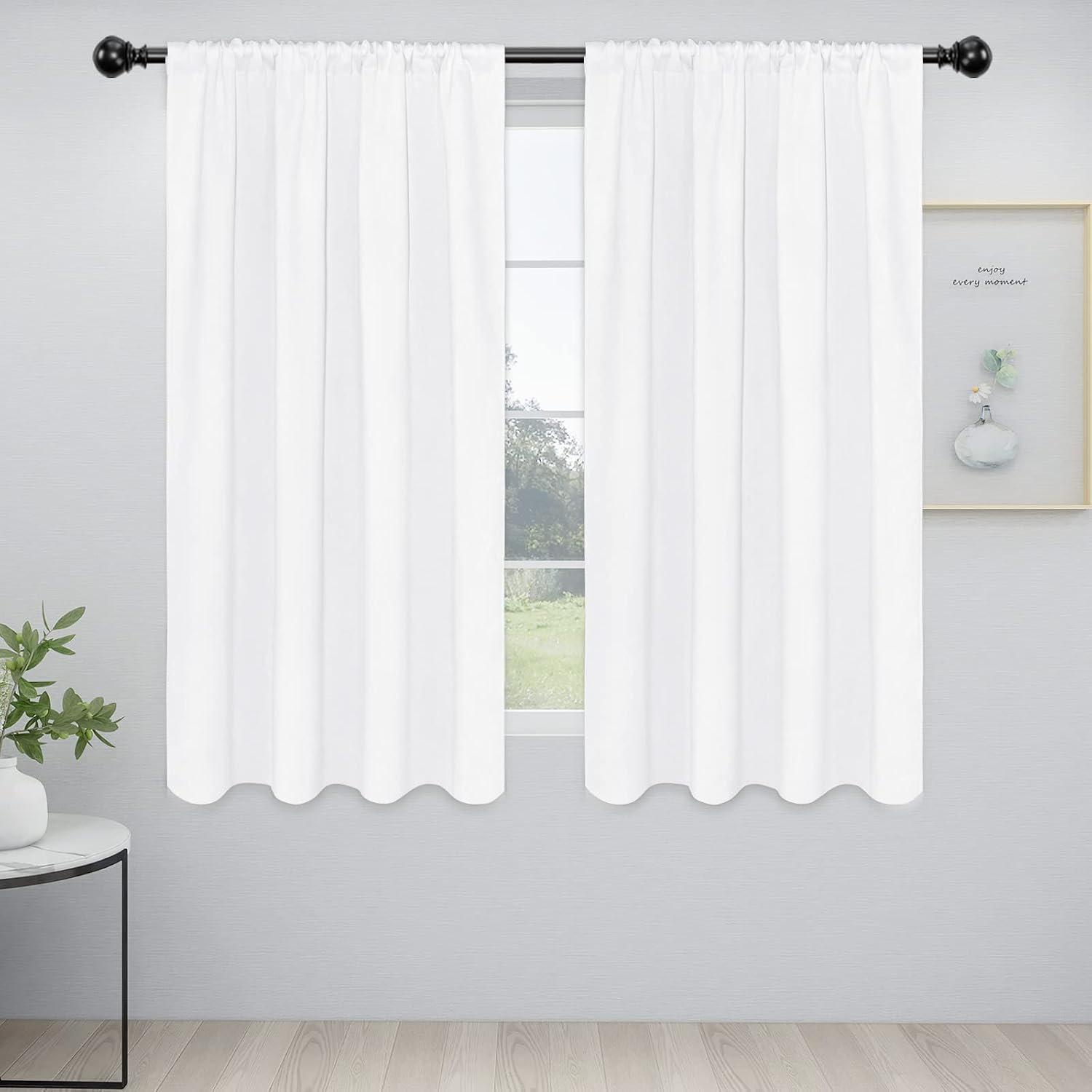 Easy-Going Rod Pocket Blackout Curtains for Bedroom, Room Darkening Window Curtains for Living Room, Thermal Insulated Noise Reduction Solid Window Drapes, 2 Panels42x63 in, White