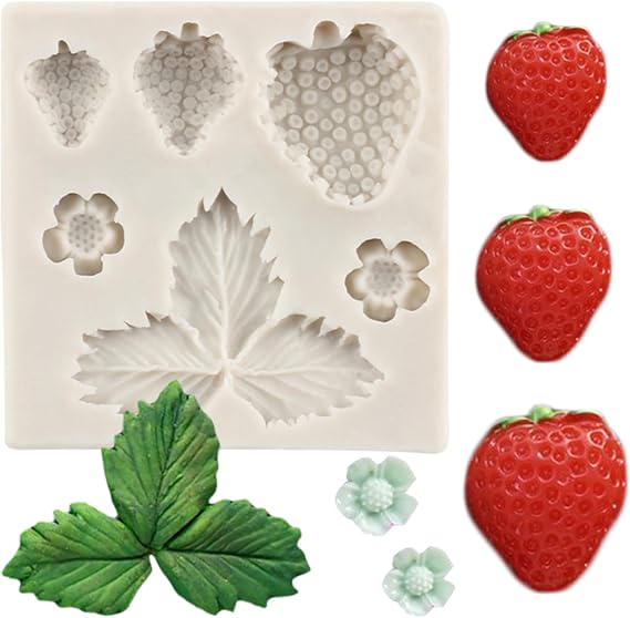 3D Strawberry Flowers Silicone Molds Strawberry Fondant Mold | Fruit Birthday Party Cake Decorating Cupcake Topper Candy Chocolate Gum Paste Polymer Clay