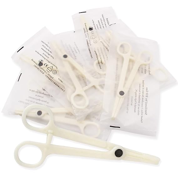 Disposable Piercing Clamps - Combofix 10Pcs Disposable Piercing Forceps Clamp Slotted Navel Forceps Round Open Piercing Plier Tattoo Piercing Tools Piercing Supplies(Type-2)
