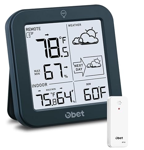 Indoor Outdoor Thermometer Wireless 500 FT Outdoor Thermometer with Sensor | Battery Powered Weather Station, 3.8" LCD Display Temperature Humidity Monitor with Backlight Max Min Dew Point Pressure