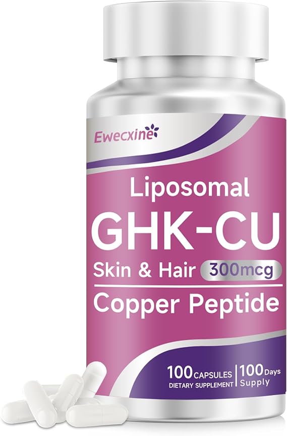 GHK-Cu Copper Peptide Supplement, 300 mcg per Serving, Liposomal Formula, 100 Vegan Capsules Beauty Support Matrix with Biotin, Phytoceramides & Herbal Blend