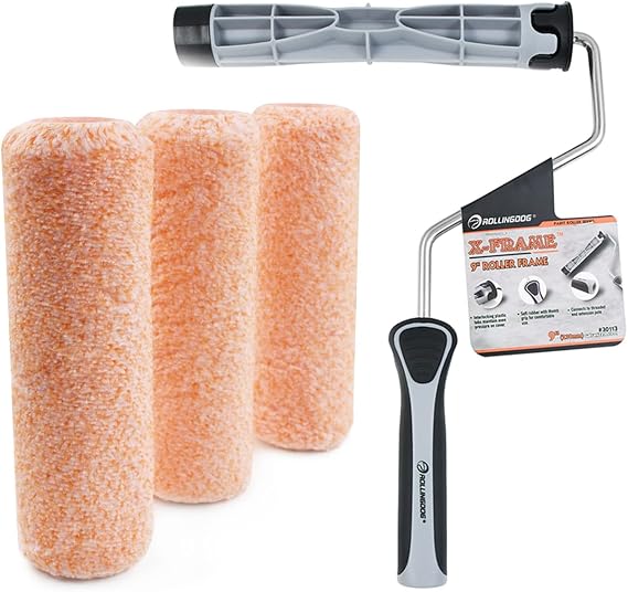 ROLLINGDOG 9 Inch Paint Roller Frame with 3PC 9Inch Paint Roller Sleeves