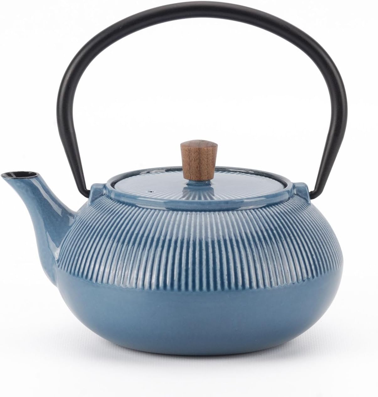 Minimal Enamelled Cast Iron Teapot - 600ml, Line, Blue