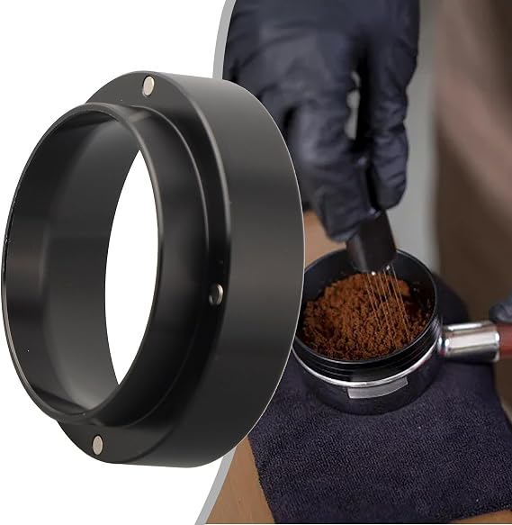 – Compatible with 49mm Brewing Coffee Portafilter for 49mm Aluminum Dosing for Ring for Espresso Powder Bowl Silver/Black Device Basket Home for Barista Use Tamping(Black)