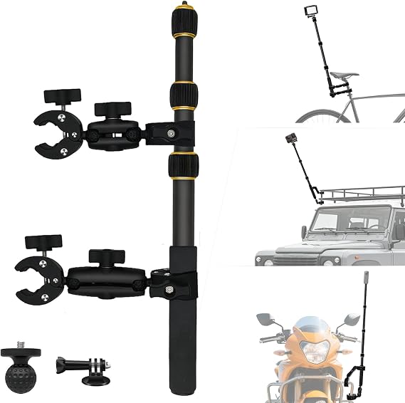OSMO 360 Moto Camera Mount Kit with 43" Invisible Selfie Stick Compatible with Insta360 X5-X, OSMO NANO Heavy Duty Bike Handlebar Clamp