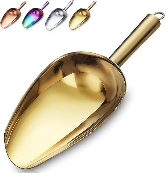 Gold Ice Scoop, Fashion Ice Cream Scoop, Premium Stainless Steel Cookie Scoop, Dog Food Scoop, Sturdy Flour Scoop, Utility Candy Scoop, Dishwasher Safe (8oz/9 Inch)