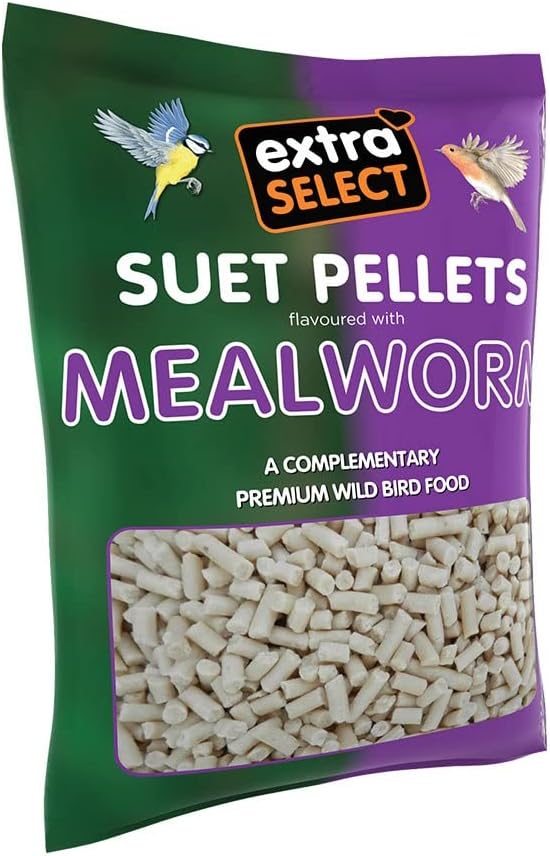 Extra Select Mealworm High Energy Suet Pellets Wild Bird Food - Protein, Fat Rich Year-Round Feeding - 3 kg Refill