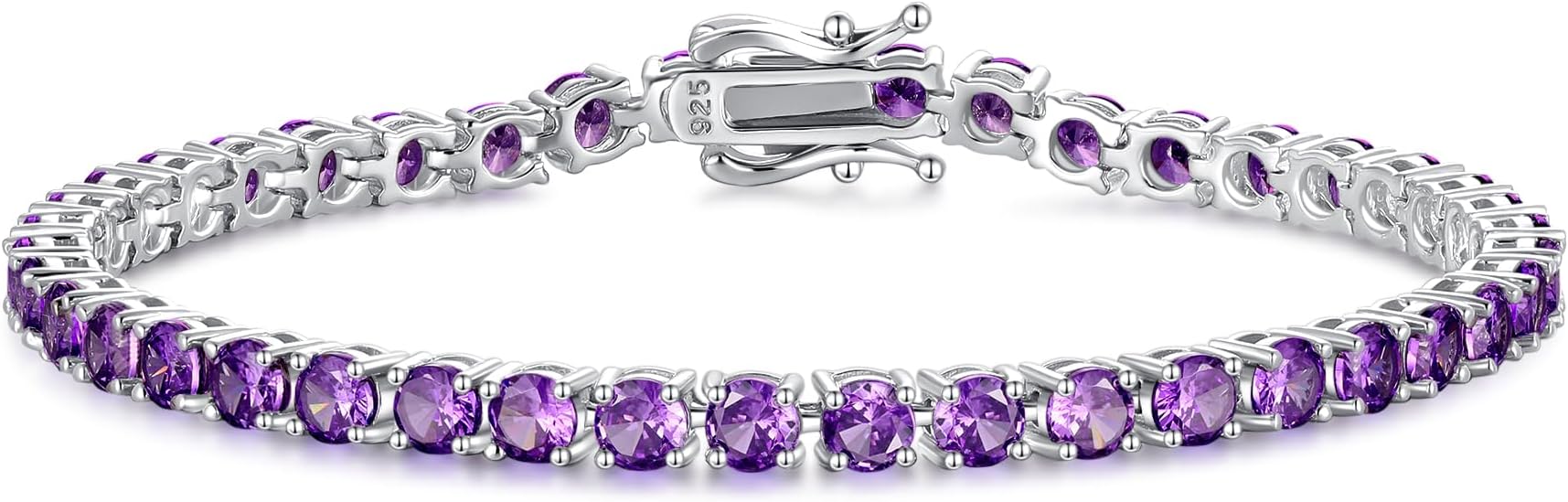 Silversea store 7.00 Ctw Round Cut Purple Amethyst 7 Inch Bracelet 14K White Gold Finish 925 Sterling Silver