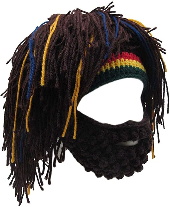 Creative Barbarian Knit Beard Hat Funny Knit Hat Wig Beanie Hats Winter Beard Facemask
