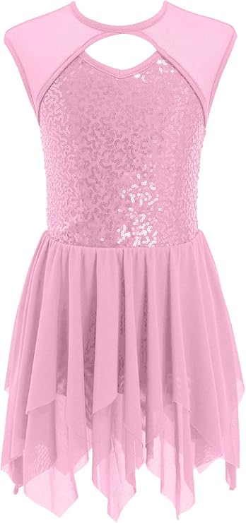 Kids Girls Figure Ice Skating Gymnastics Dance Dress Jazz Tango Latin Irregular Hem Tutu Skirt