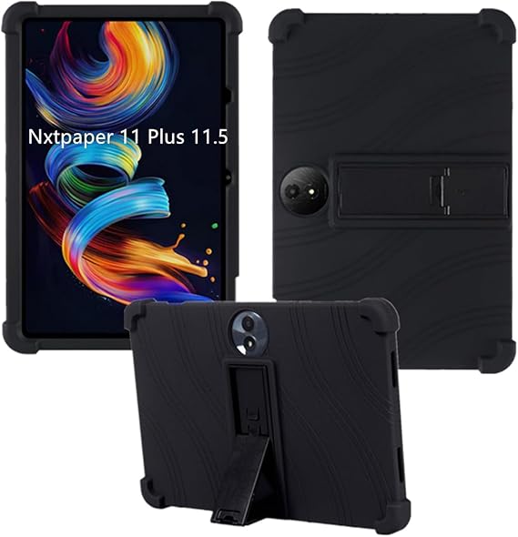 TCL Nxtpaper 11 Plus 11.5インチタブレット用保護ケース キッズフレンドリー ソフトシリコン 調節可能なスタンドカバー TCL Nxtpaper 11 Plus 11.5インチ 2025タブレット用 ブラック