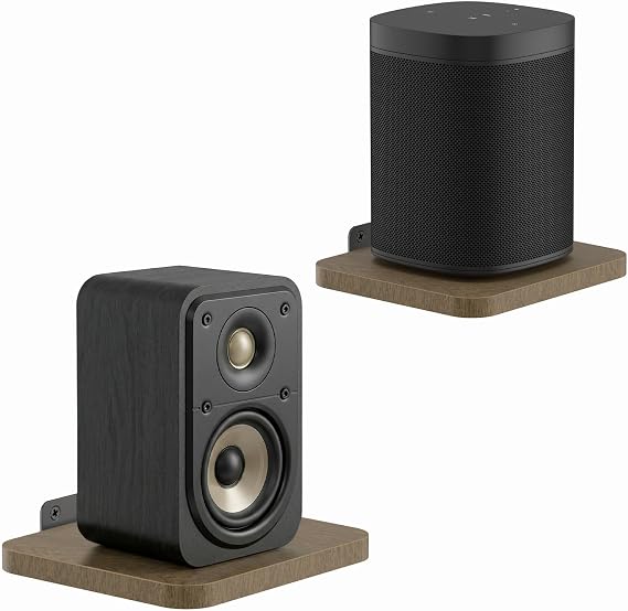 Aiweiwa Small Speaker Shelf Wall Mount Pair, 5.3" x 6.7" Adjustable Rear Speaker Wall Mount Shelves for Small Surround Sound Speakers, Wooden Floating Speaker Wall Shelves, Up to 7 lbs Per Shelf