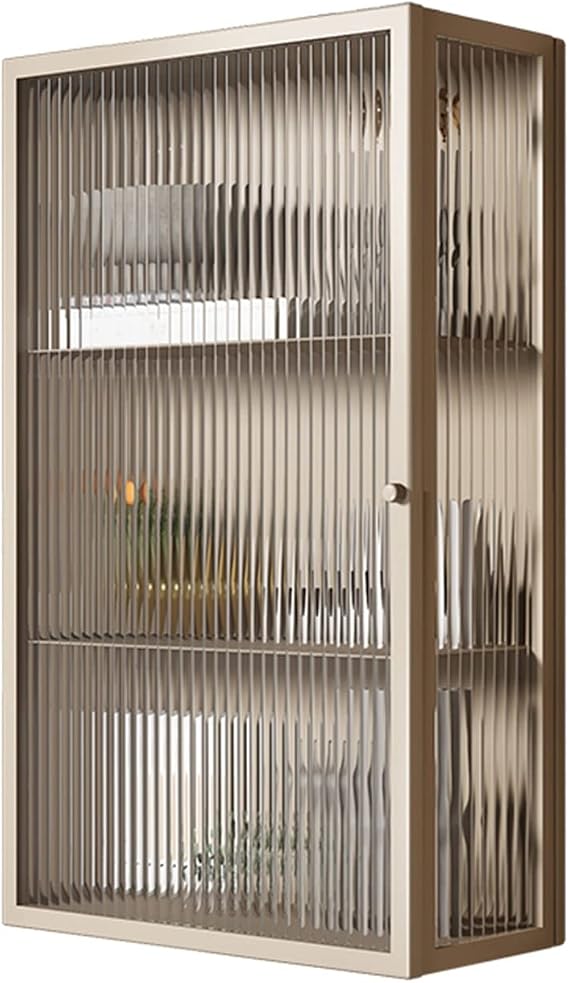 Large Capacity Three-tier Locker Bathroom Single Door Glass Wall Cabinet Kitchen Wall Cabinet Wall Storage Rack Entrance Storage Cabinet(Beige)