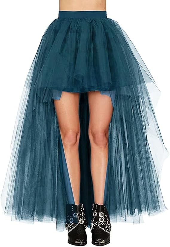 WDPL Women's High Low Long Tutu Tulle Bustle Skirt Elastic Waist Festival Party Skirt