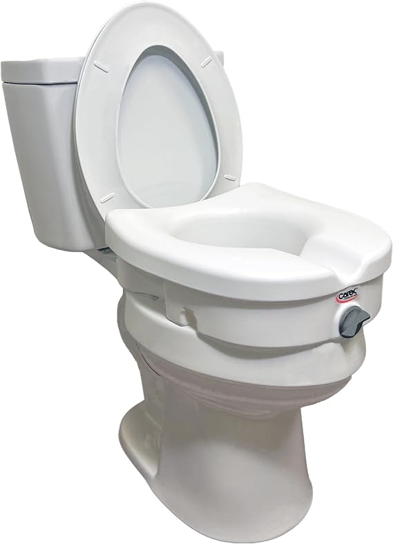 Carex E-Z Lock Raised Toilet Seat, Elongated Toilet Seat Riser, Adds 5 Inches of Height, 300 lbs Capacity, Elevating and Raising Seat for Elderly and Handicap, Universal, Slip-Resistant, White