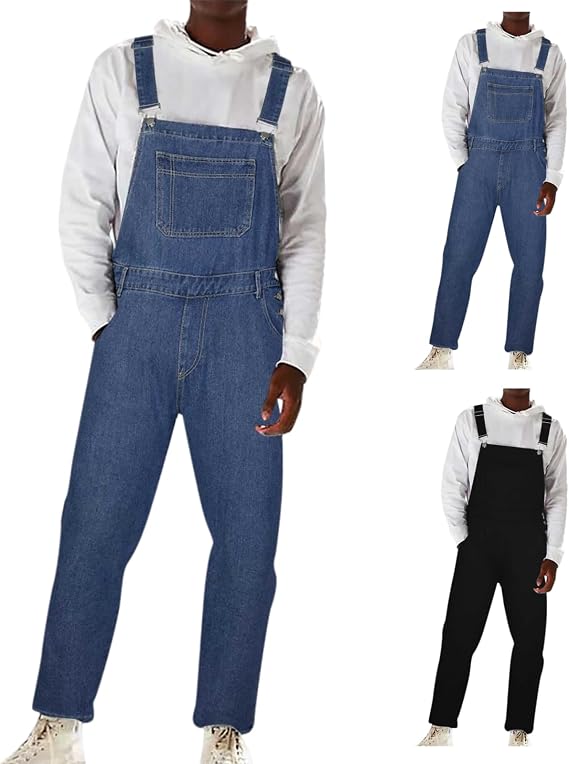 Bib Overalls for Men Denim Work Overalls Casual Jean Jumpsuits Rompers Adjustable Straps Jumpsuit with Pockets 2025