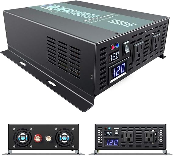 WZRELB Full Power 1000W Rated Power 2KW Surge Power 12V to 120V DC to AC Pure Sine Wave Inverter for Solar System and Off Grid Application Power Converter, (RBP100012B1)