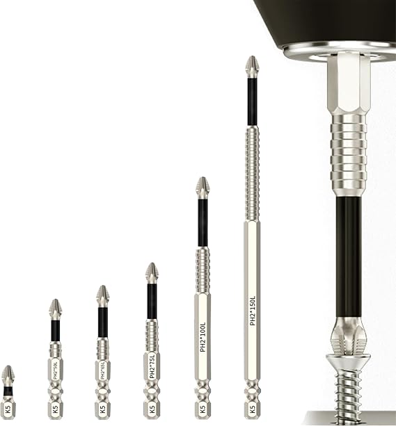 High Magnetic Durability Screwdriver Drill Bit Set, Anti-Slip Drill Bit Accessories(25mm-150mm 6pcs)