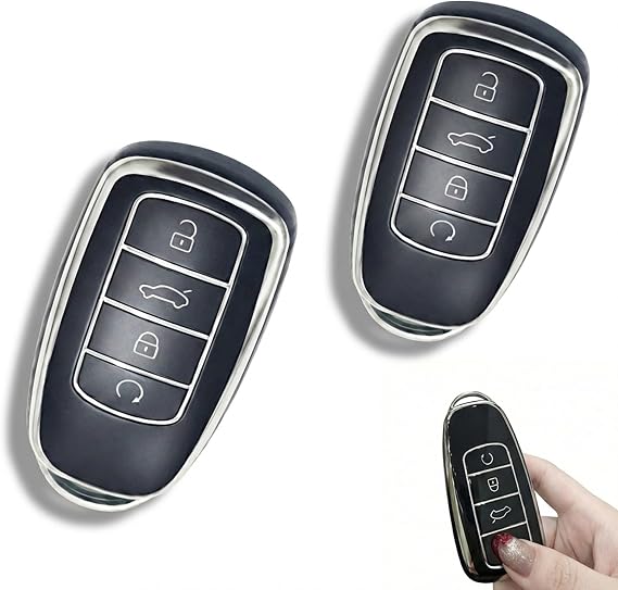 2PCS Key Fob Holder For Jaecoo 7 & Omoda 5,TPU 360° Car Key Cover Compatible with Chery Tiggo 7/8 Pro, Ultra-Thin Shockproof Jaecoo 7 Car Accessories Black