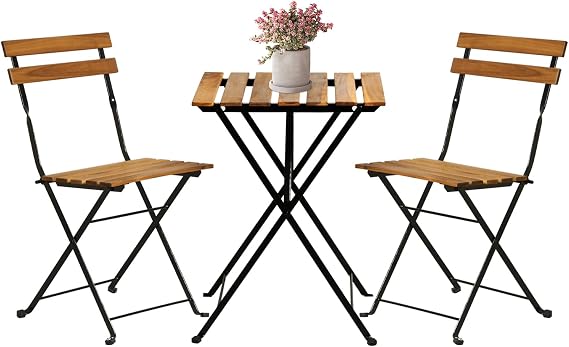 3 Pieces Folding Patio Furniture Set Bistro Set Portable Conversation Set All Weather Resistant Outdoor Furniture with 2 Folding Chairs Table for Patio Outdoor Backyard, Nature
