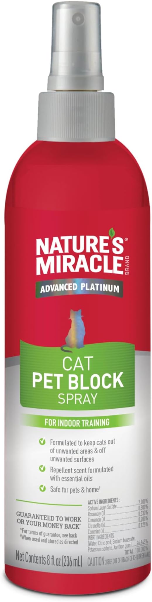 Nature's Miracle Cat Pet Block Repellent Spray, for Indoor Training, 8 oz