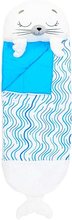 Happy Nappers 2-in-1 Pillow & Sleepy Seal 54x20 Medium | Comfy Machine Washable Plush Sleeping Bag, All-Season Childrens Travel Snuggle Sack, 2-in-1 Foldable Nap Mat with Pillow