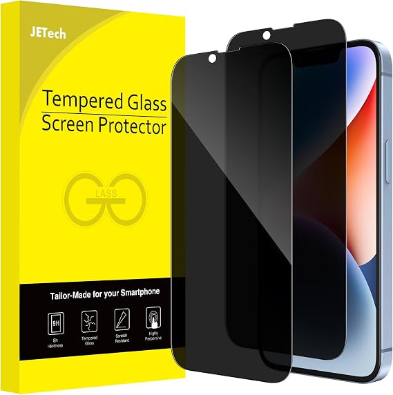 JETech Privacy Screen Protector for iPhone 14/17e, 2-Pack | Full-Coverage Tempered Glass, Edge-to-Edge Protection, Anti-Spy, Case-Friendly, HD Clear