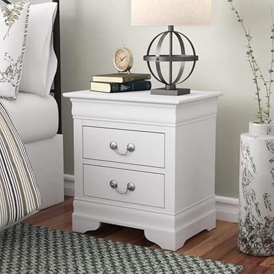 Henf 2 Drawers Nightstand, Modern Stylish Wood Bedside Table, Solid End Table Accent Nightstand with Handle for Home Living Room, Bedroom, College Dorm, No Assembly Need White
