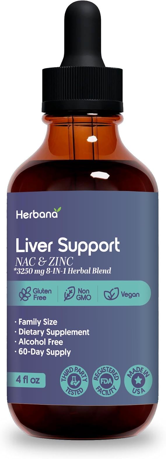 Liver Support Liquid with NAC and Zinc High Potency Herbal Blend Milk Thistle Dandelion Turmeric Daily Wellness Drops Alcohol Free Vegan 4 fl oz