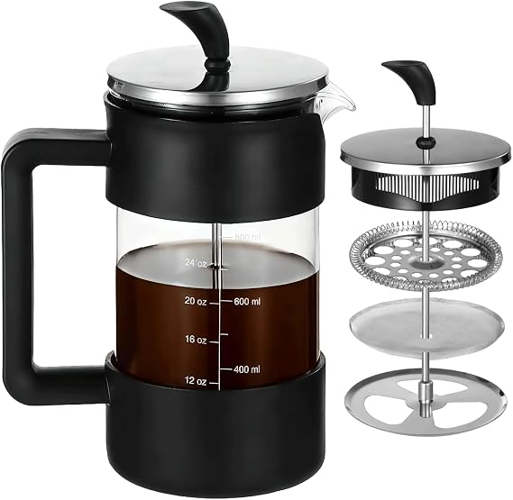 French Press Coffee Maker, 34 oz Heat Resistant Thickened Borosilicate Glass Coffee Pot, Tea Maker with Fine 80 Mesh Filter & No-drip Spout, Large Capacity Brewer for Home, Office