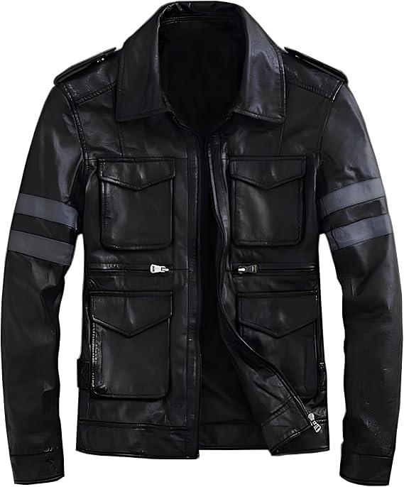 Mens Leon Kennedy Leather Jacket Resident Evil RE6 Cosplay Jacket Leon S. Kennedy Gaming Inspired Costume