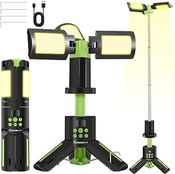 SakerPlus Portable Camping Lights with Stand, 5000LM Rechargeable LED Flashlight, 9 Color Modes, Collapsible Camping Lantern Tent Light with Magnetic Base for Power Outages, Camping & Emergency(Green)