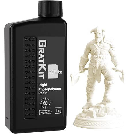 GratKit Standard 3D Printer Resin, Photopolymer 3D Resin, 1KG, White | 405nm UV-Curing Photopolymer 3D Resin Rigid for 8K/10k/14K/16K LCD SLA Printers, High Precision, Low Shrinkage, Low Odor