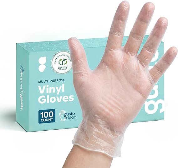 GUSTO Disposable Plastic Vinyl Gloves | Bulk Case, Latex-Free, Powder-Free, Food Safe, Comfortable Flexible Fit, Durable, Clear, Cooking, Meal Prep & Cleaning