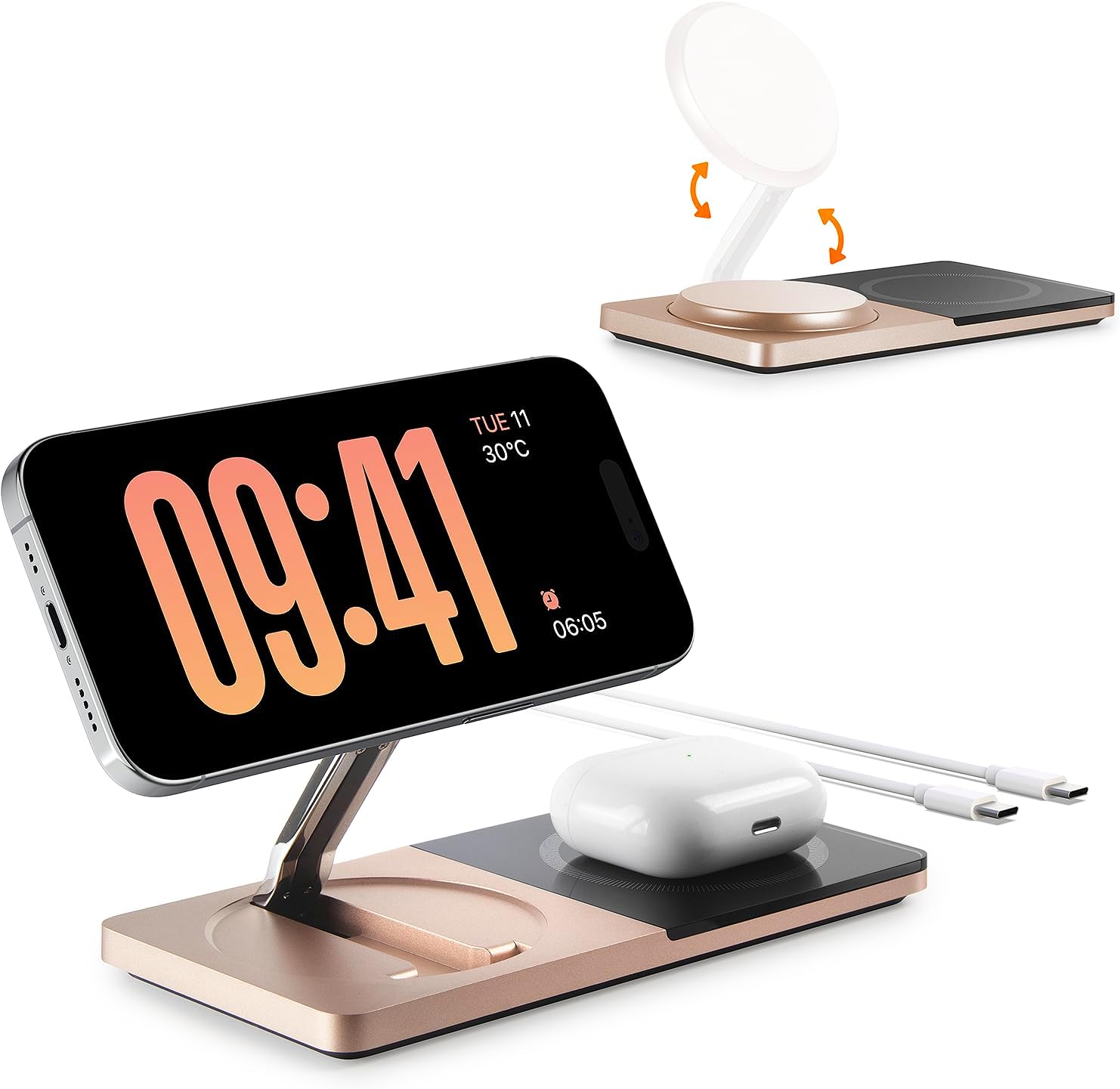 Wireless Charging Station for iPhone & AirPods: Foldable Charger Stand with MagSafe, 2-in-1 Magnetic Charger Stand for iPhone 12-15 & iPhone 16 & AirPods No AC Adapter