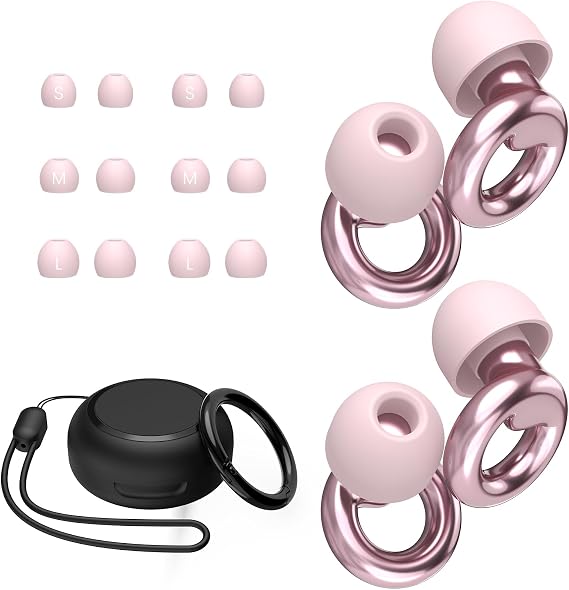 JUSTRVN Ear Plugs for Sleeping,2 Pairs of Stylish Reusable Noise Reduction Earplugs with 8 Pairs Tips & case,Hearing Protection Earplugs for