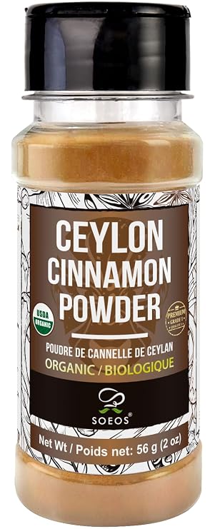 Soeos Organic Ceylon Cinnamon Powder, USDA Certified, Ground Cinnamon, 2 OZ