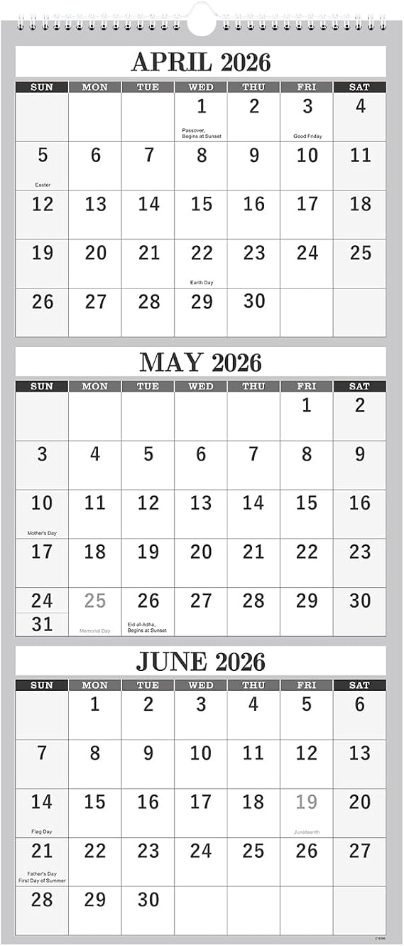 2026-2027 Wall Calendar Apr 2026 - Jul 2027, 3 Month Calendar Vertical Display, 3-Month Wall Calendar 2026-2027, 11" x 26", Large Monthly Calendar, Lay- Flat, Holidays, Blocks, Perfect for Planning