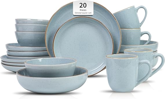 Stoneware Euro-Nordic 20pc Dinnerware Set, Shiny Blue with Speckle Effect