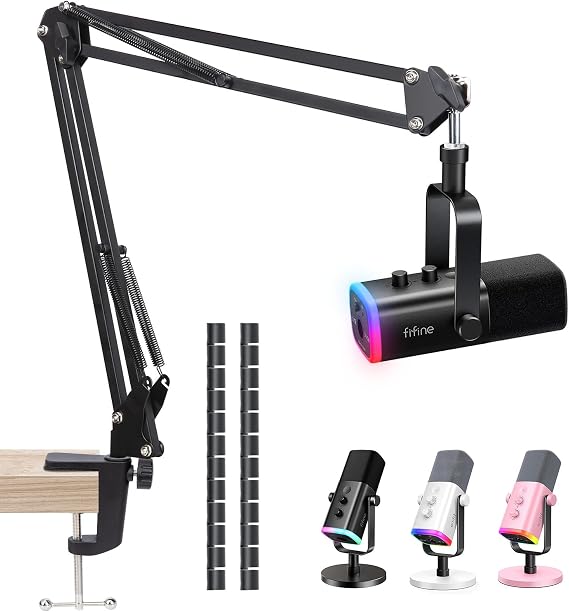SUNMON Mic Arm for Microphone, Boom Arm for Fifine AM8 with Cable Sleeve