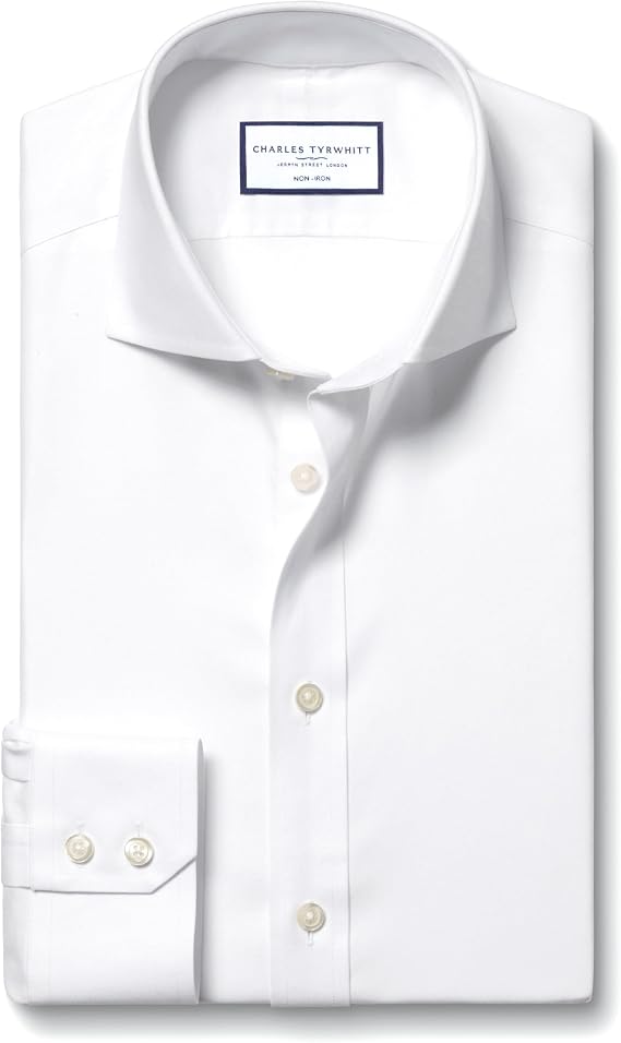 Charles Tyrwhitt Shirts for Men Twill Non-Iron Formal Dress Shirt Long Sleeve Cotton Shirt Slim Fit with Cutaway Collar