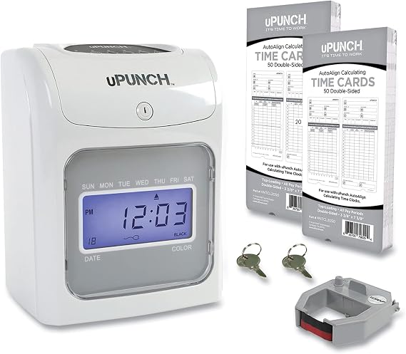 uPunch Hn2500 Electronic Calculating Time Clock Bundle, LCD Display, Beige/Gray