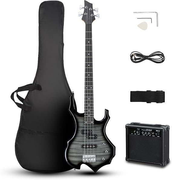 Ktaxon Electric Bass Guitar Flame Design Bass Guitar Kit (Tiger Strip)