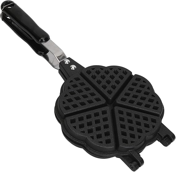 Cast Iron Waffle Maker, Waffle Iron with Long Handle, Portable Camping Stove Top Aluminum Waffle Maker Pan for Family Breakfast, Pancakes, Puffs, Sandwich Baking