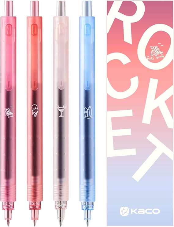 Kaco ROCKET Gel Pens 4PCS 0.5mm Black Ink Sunset Beach Series Quick Drying
