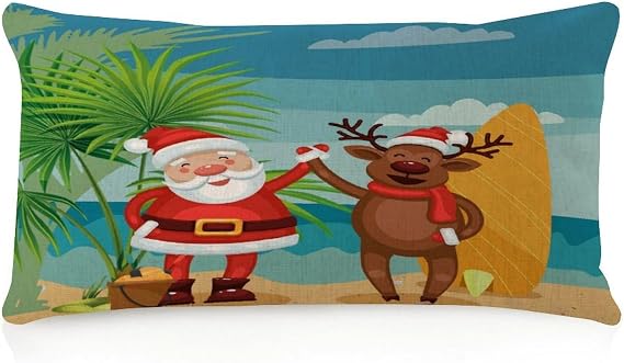 Decorative Body Pillow Case Cover 12x20 Christmas Santa Claus Reindeer Beach Home Decoration Soft Body Pillow Pillowcase Blue Texture Seascape Coastal Pillow Covers Protector for Bedroom Indoors Tent