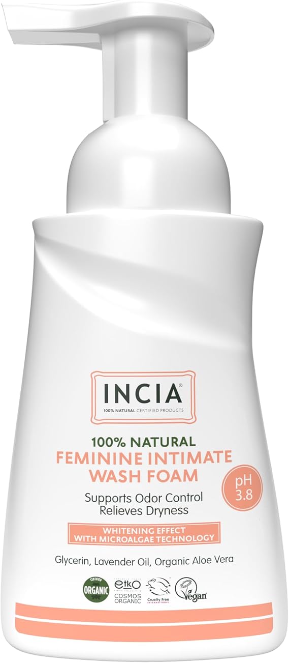 INCIA%100 Doğal İntim Yıkama Köpüğü pH 3.8 Beyazlatma Etkili ve Koku Önleyici Vegan 200 ml