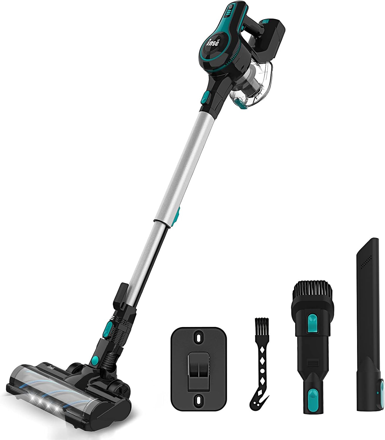 INSE Cordless Vacuum Cleaner, 23Kpa Powerful Suction Stick Vacuum with 45min Max Long Runtime, Extra Large Dustbin, 250W Strong Brushless Motor, Ultra Quiet Lightweight Vacuum Cleaner - S600 Blue