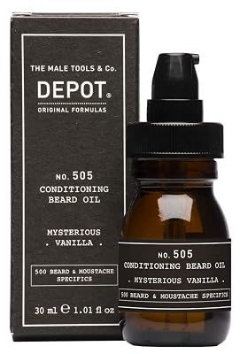 DEPOT No. 505 Conditioning Beard Oil 30ml Mysterious Vanilla, Apricot, Jojoba & Sunflower Oils for Soft, Shiny, Nourished Facial Hair, Detangles & Strengthens Beard