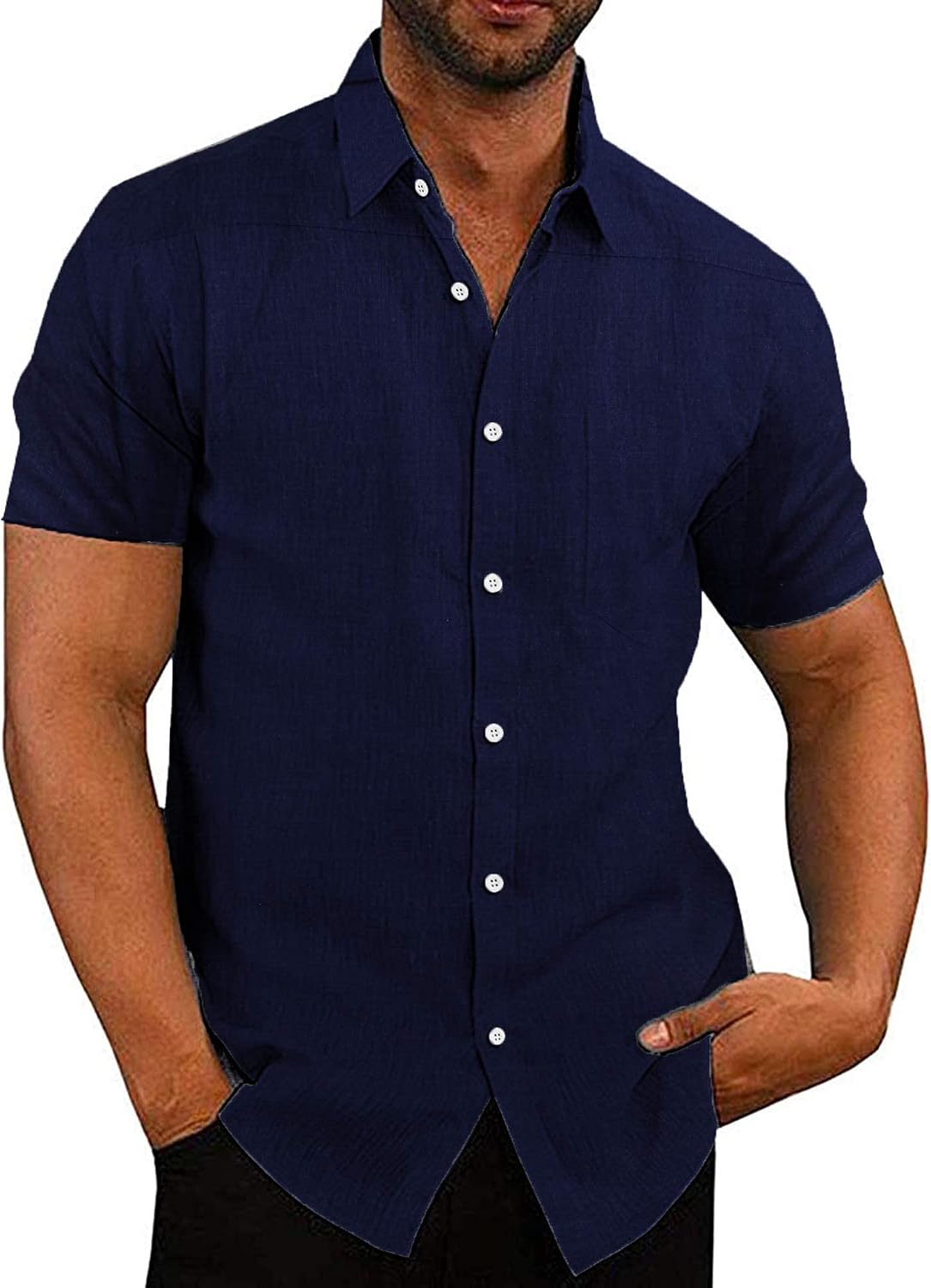 coofandy mens short sleeve linen shirt casual shirt with chest pocket for summer business shirt plain basic shirt for men